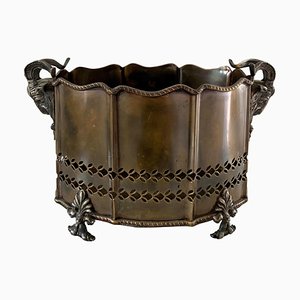 Neoclassical Brass Cachepot Planter with Rams Heads