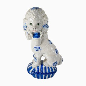 Italian Mid-Century Blue and White Crackle Poodle Dog