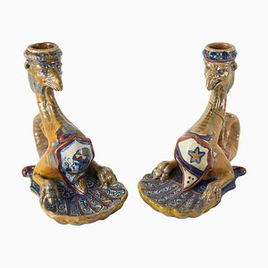 Italian Majolica Faience Renaissance Revival Candlesticks