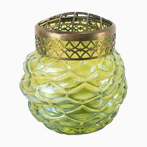 Austrian Art Nouveau Iridescent Green Glass Vase by Loetz