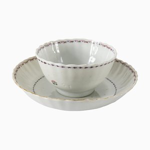 Chinese Export Porcelain Floral Teacup and Saucer