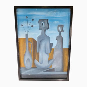 Figuras surrealistas, pintura al óleo, 1965, enmarcado
