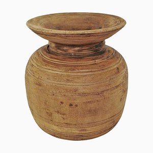 Vintage Indian Rustic Round Wood Pot