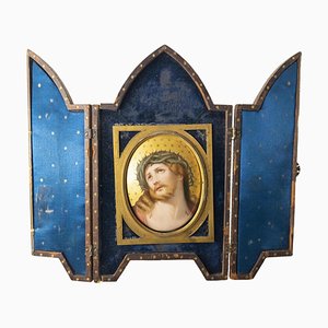 Plaque Berline en Porcelaine, Allemagne, 19ème Siècle dans un Etui en Cuir, Autriche