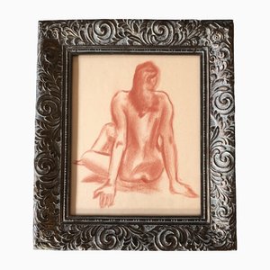 Female Nude, Sepia Drawing, 20th Century, Framed