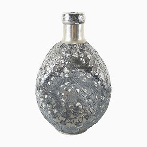 Early 20th Century Chinese Export Sterling Silver Overlay Pinch Bottle