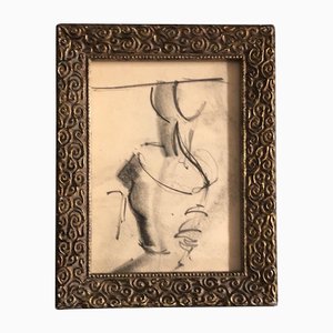 Study Drawing, 1950s, Charcoal on Paper, Framed