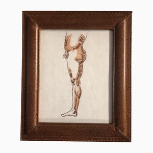 Male Nude Study, Paint on Paper, 1970s, Framed