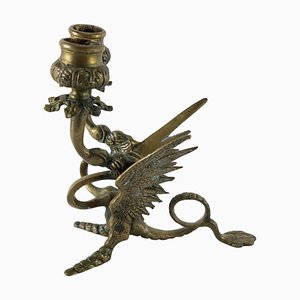 Italian Mid-Century Double Dragon Bronze Candle Holder