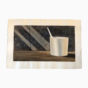 Maceta con pincel Still Life, años 70, Acuarela sobre papel