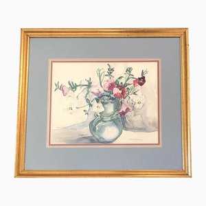 Robert Maris, Still Life with Flowers in Vase, 1950s, Watercolor on Paper, Framed