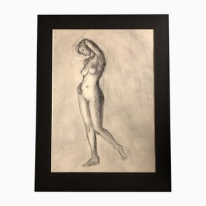 Female Nude Study, 1960s, Charcoal