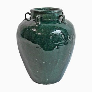 Frasco antiguo de cerámica verde jade