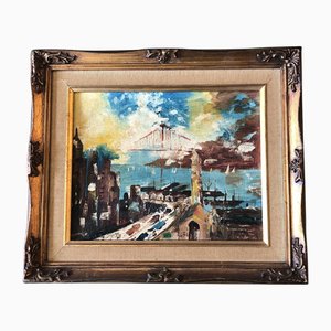 Frisco Waterfront California, 1950s, Painting on Canvas, Framed
