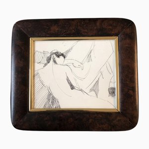Desnudo abstracto, años 70, Dibujo a lápiz y tinta, Enmarcado