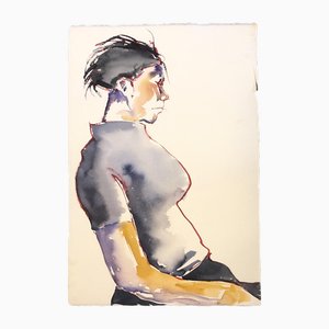 Retrato femenino, años 70, Acuarela sobre papel