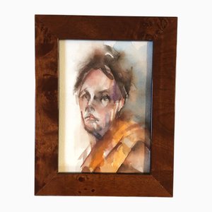 Frauenportrait, 1970er, Aquarell auf Papier, gerahmt