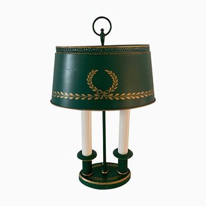 Lámpara Tole Bouillotte francesa Regency de mediados del siglo XX en verde y dorado