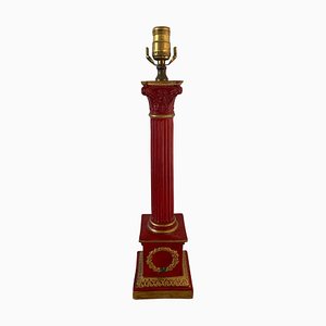 Lampada da tavolo neoclassica a colonna corinzia rossa e oro