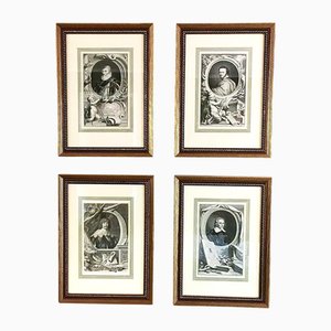 18th Century Style Portraits, Engravings, 1980s, Set of 4