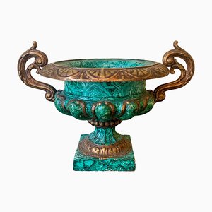Urna de hierro fundido de malaquita de imitación clásica de principios del siglo XX