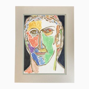 EJ Hartmann, Abstraktes Männerportrait, 1990er, Farbe auf Papier