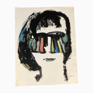 EJ Hartmann, Großes Abstraktes Porträt, 1970er, Farbe auf Papier