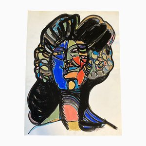 E. J. Hartmann, Large Abstract Portrait, 1970s, Paint on Paper