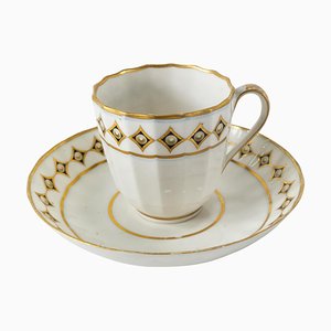 Taza de té y platillo georgiano antiguo Royal Crown Derby inglés. Juego de 2