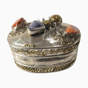 Vintage Silverplate Trinket Box with Ant and Semi-Precious Stones