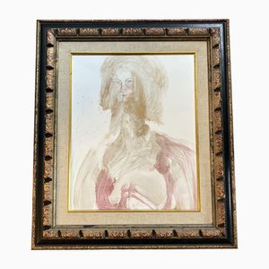 Portrait, 1960s, Paint and Linen on Paper, Framed