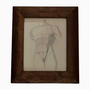 Étude de Figure Masculine Art Déco, Dessin au Fusain, 1920s, Encadré