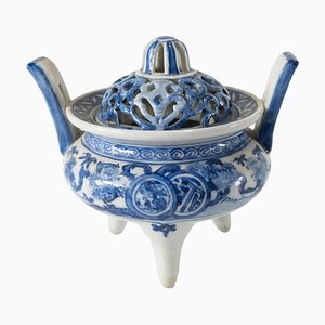 20th Century Japanese Blue and White Arita Style Incense Burner Censer