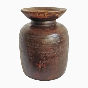 Vaso vintage rustico in legno intagliato