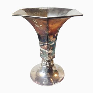 Vintage Scandinavian Art Deco Silver-Plated Hexagonal Floor Vase