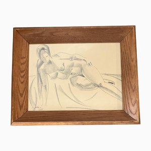 Studio di nudo femminile, anni '50, carboncino su carta, con cornice