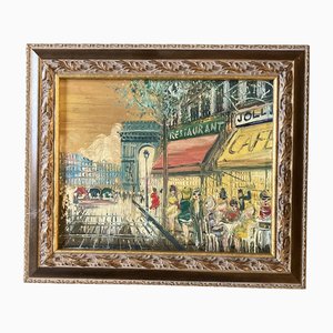 Scène de Rue à Paris, 1960s, Peinture sur Toile, Encadrée