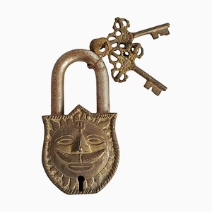 Vintage Brass India Sun & Om Lock