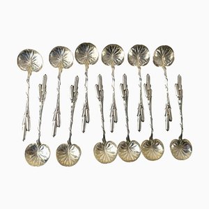 Late 19th Century Durgin Cattails Sterling Silver Demitasse Chocolate Spoons, Set of 12