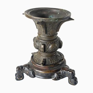 19th Century Chinese Bronze Gu Form Vase with Base