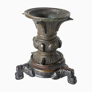 Chinesische Gu-Form Vase aus Bronze mit Sockel, 19. Jh.