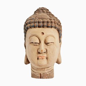 Antiker Buddha-Kopf aus Holz