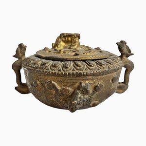 Antique Brass Dragon Incense Pot