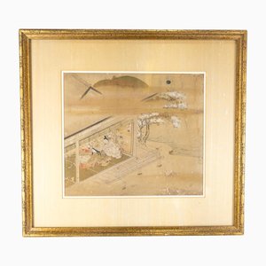 Kano School, 18th Century, Watercolor Painting on Paper, Framed
