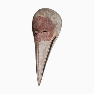 Große Vintage Baga Storch Maske aus Holz