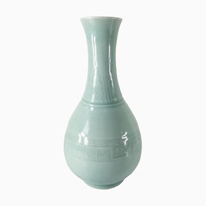 Vase Clair De Lune Céladon Pâle, Marque Qianlong, Chine, 19ème Siècle