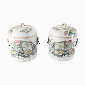 Early 20th Century Chinese Republic Style Covered Vases or Urns, Set of 2