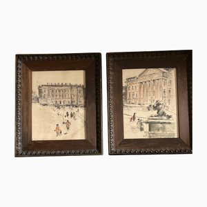 Untitled, 1920s, Watercolors on Paper, Framed, Set of 2