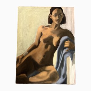 Desnudo de mujer afroamericana, años 50, pintura sobre lienzo, enmarcado