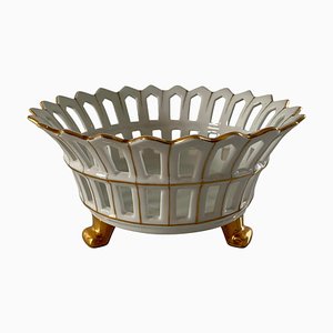 Reticulated Gold Gilt Porcelain Footed Basket